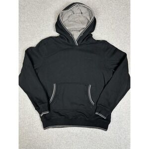 Ben Sherman Hoodie Mens Large Black Pullover Fleece V Neck Sweatshirt Logo